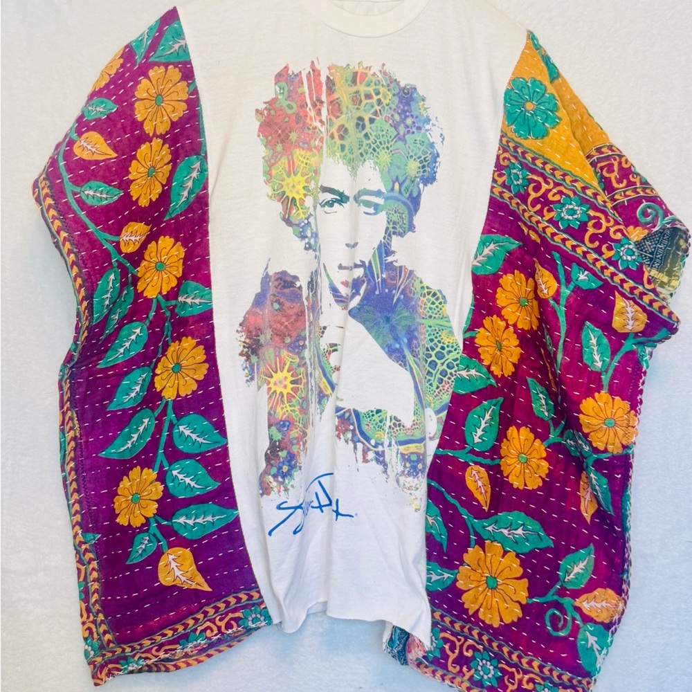 Jimi Hendrix Festival Poncho with Vintage Kantha Arms xs-3x